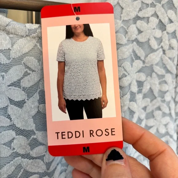 NWT Costco Teddi Rose Blue Floral Tshirt Blue Size Medium Office Church Event - Picture 4 of 13